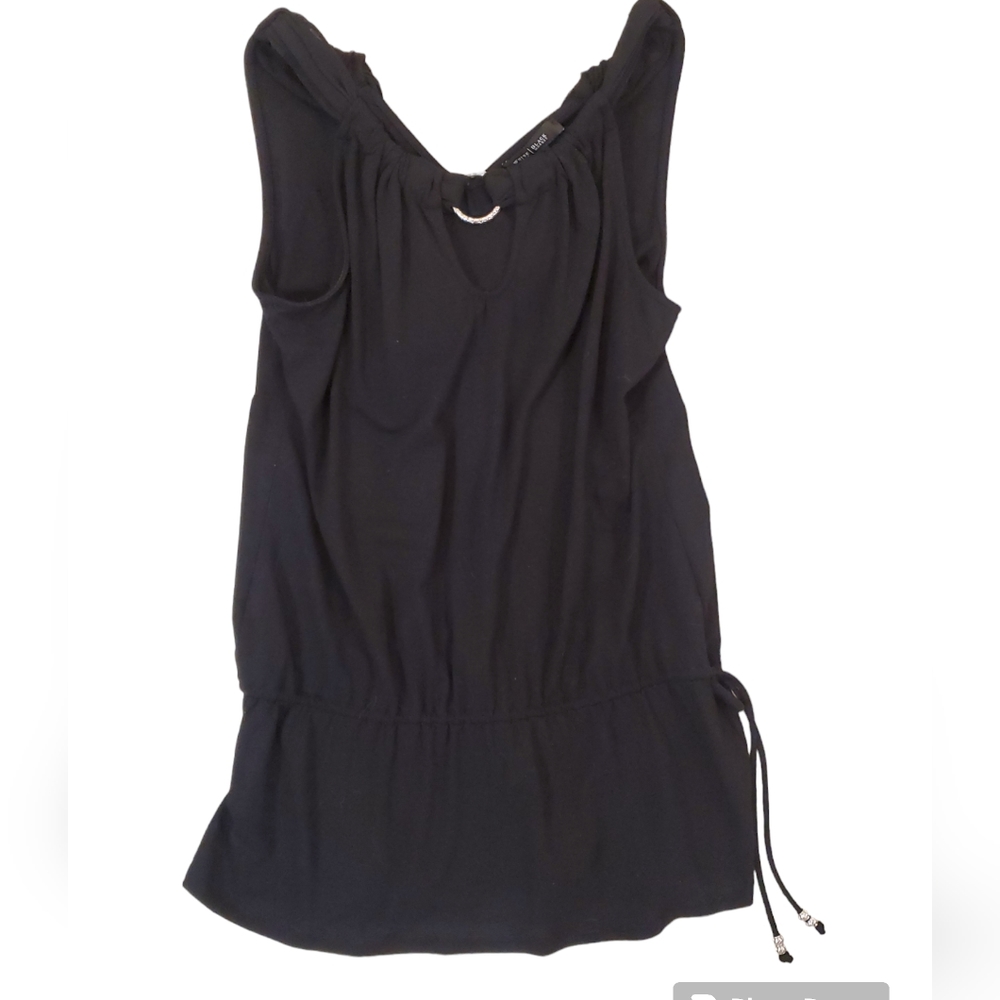 White House Black Market Women's Black Sleeveless Drop Cinch Waist Top Medium